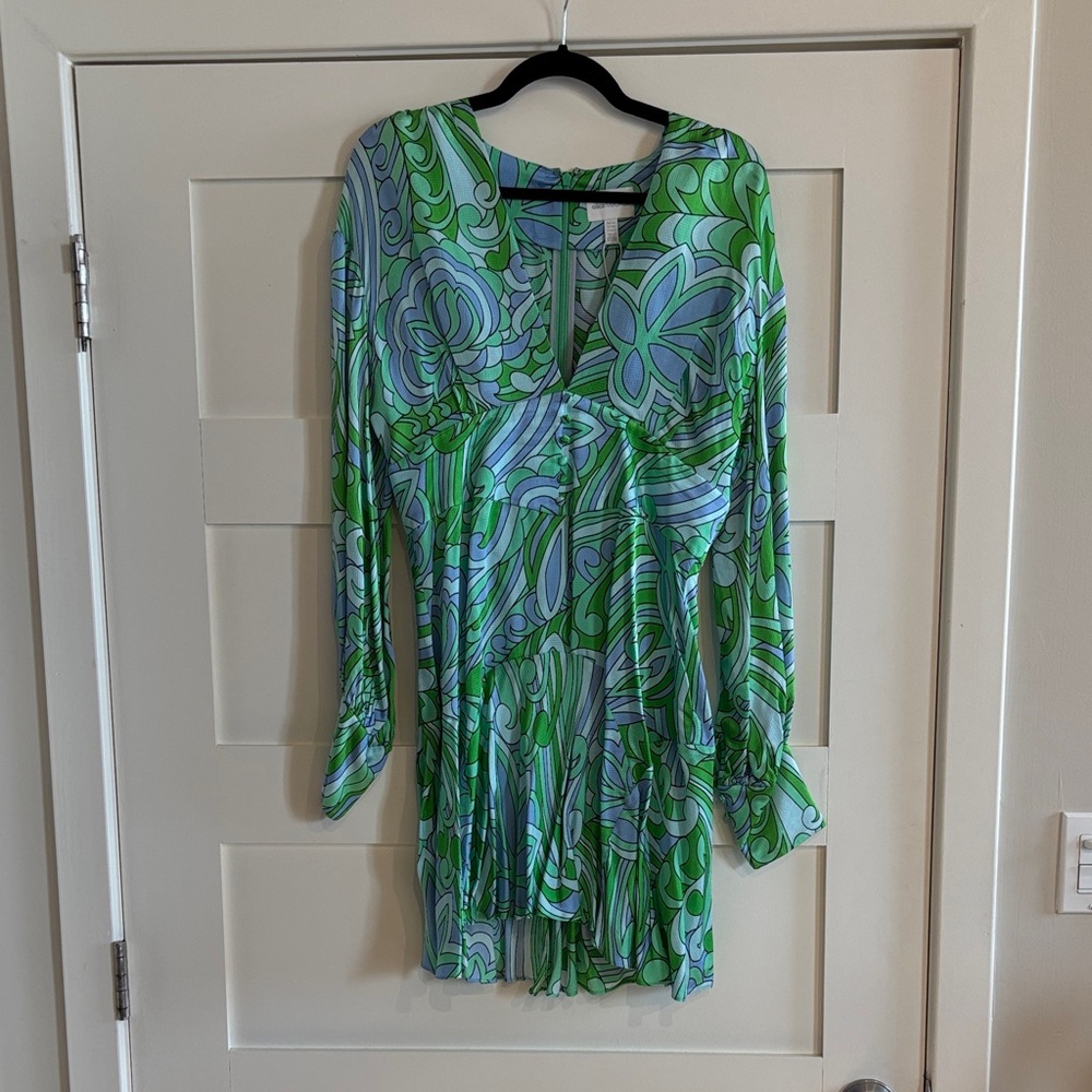 Alice McCall Green and Blue Patterned Long Sleeve Dress